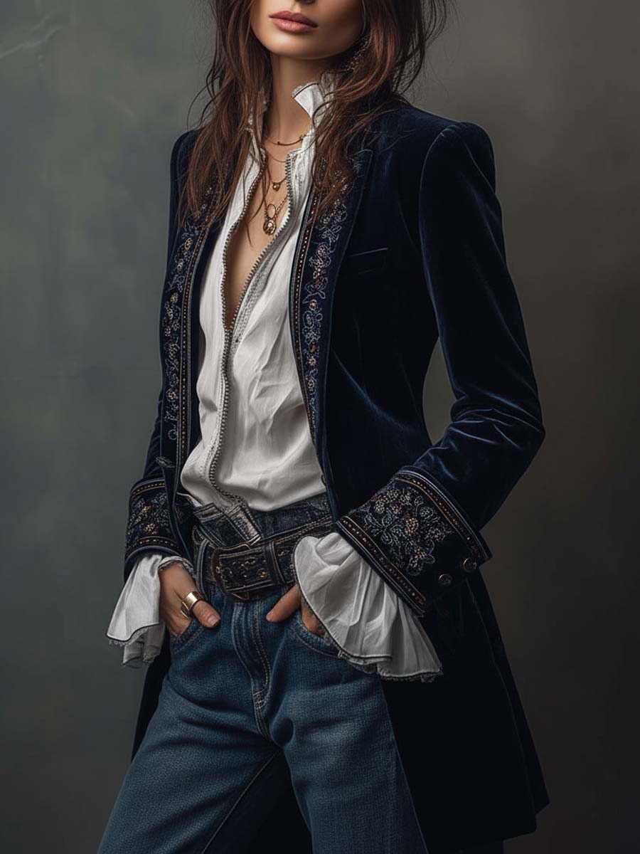 Leonor | Chaqueta Larga de Terciopelo Bordada