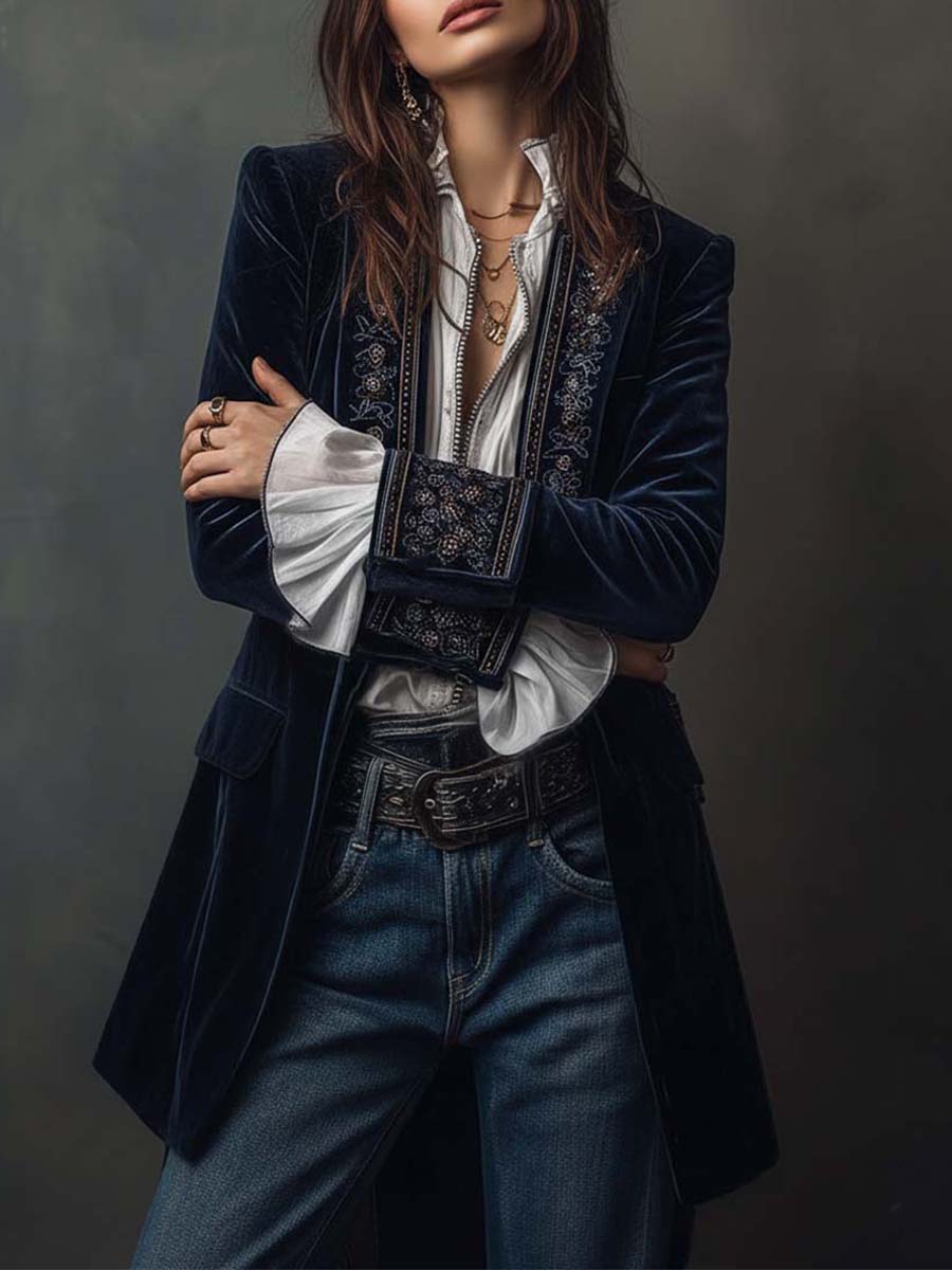 Leonor | Chaqueta Larga de Terciopelo Bordada