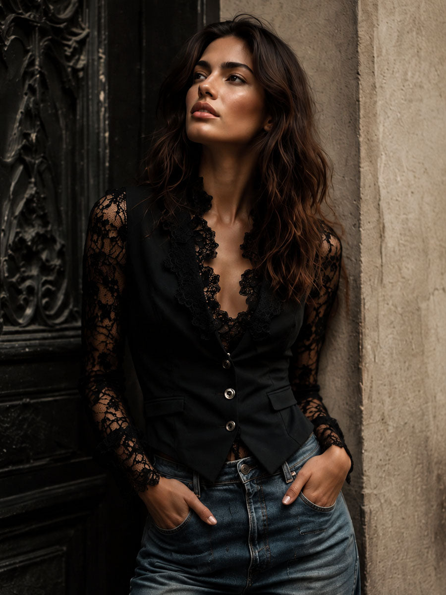 Sophie || Blazer Élégant à Manches Semi-Transparentes