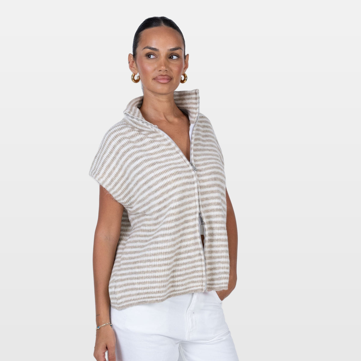 Arianna | Chaleco de punto a rayas con cremallera