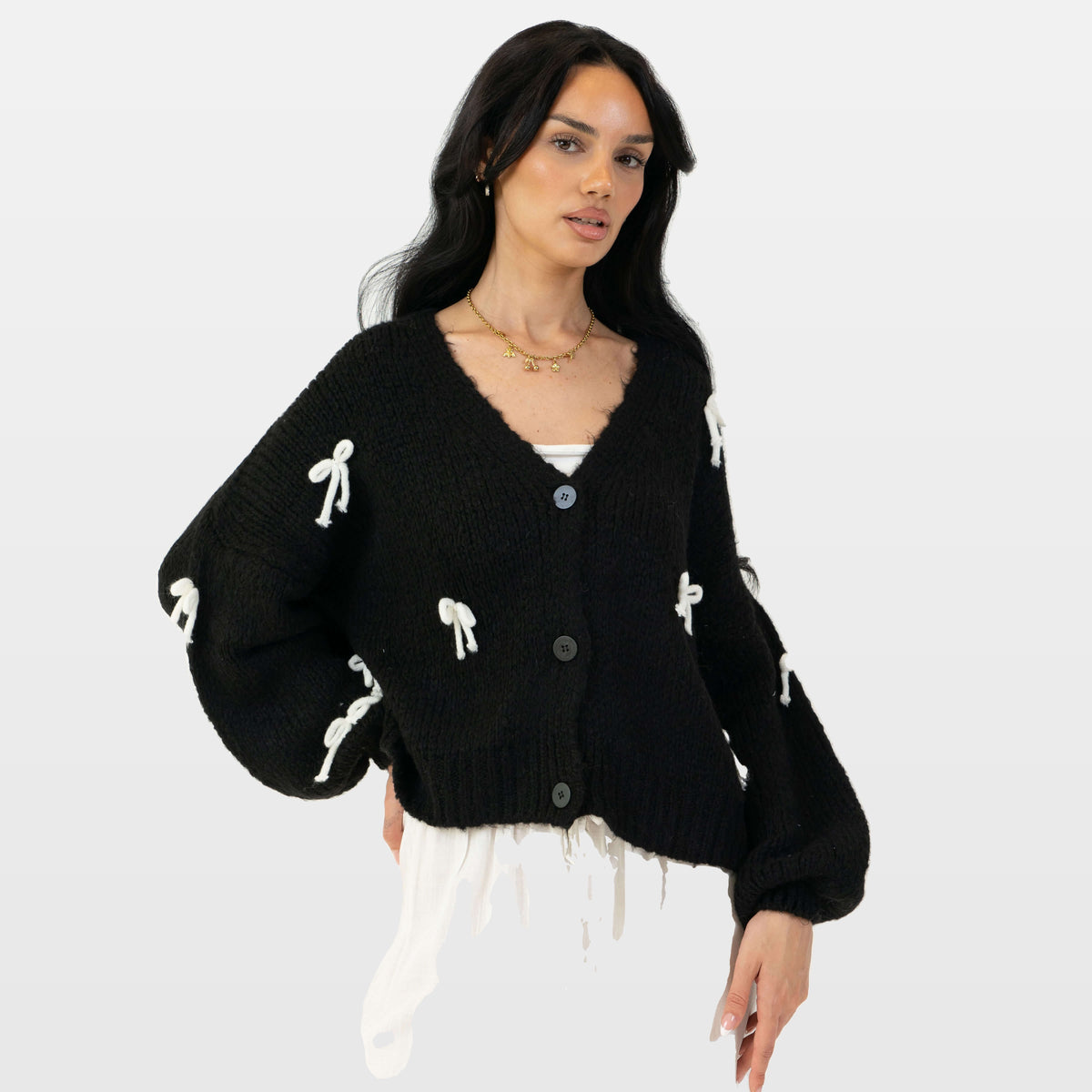 Letizia | Cárdigan oversize con mini lazos
