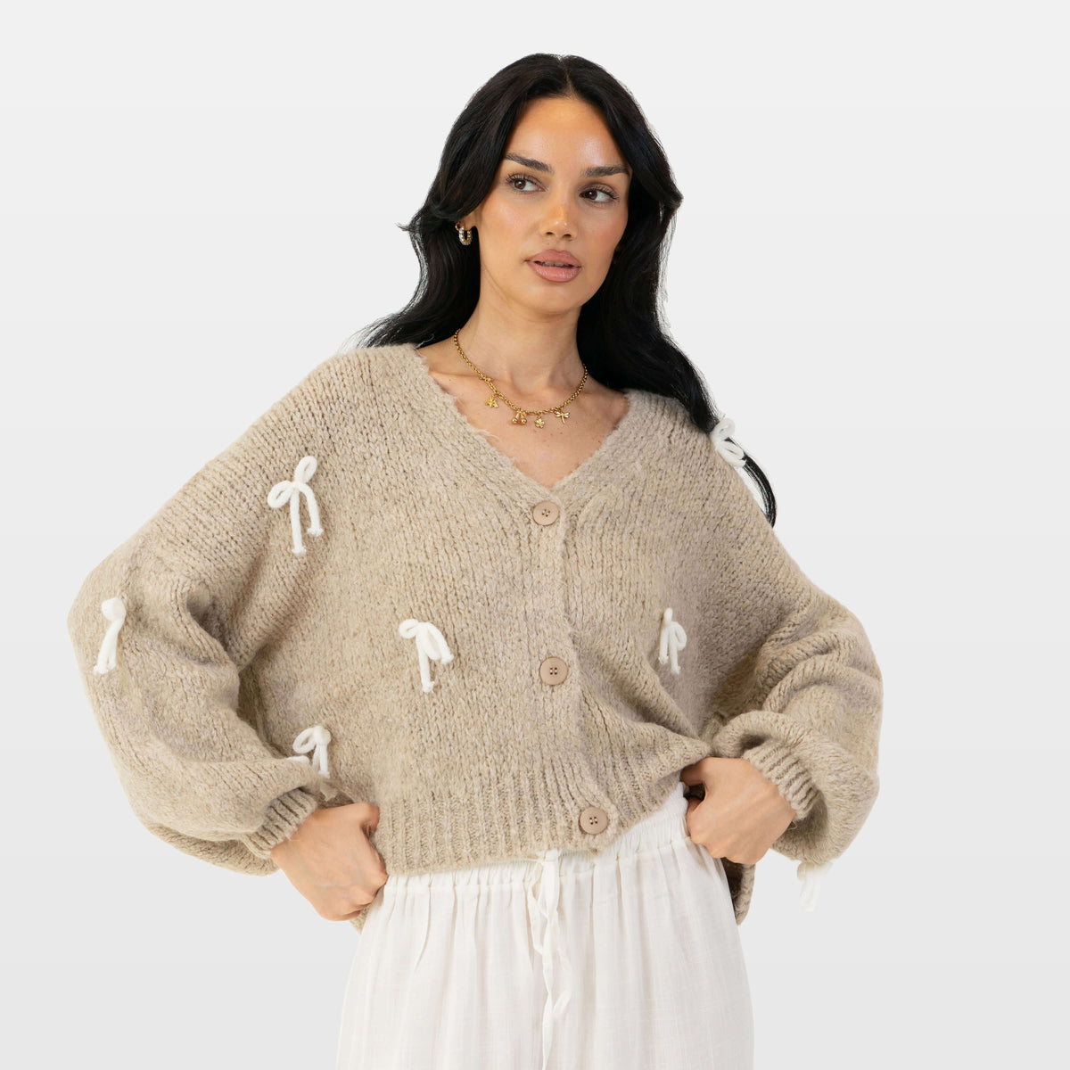 Letizia | Cárdigan oversize con mini lazos