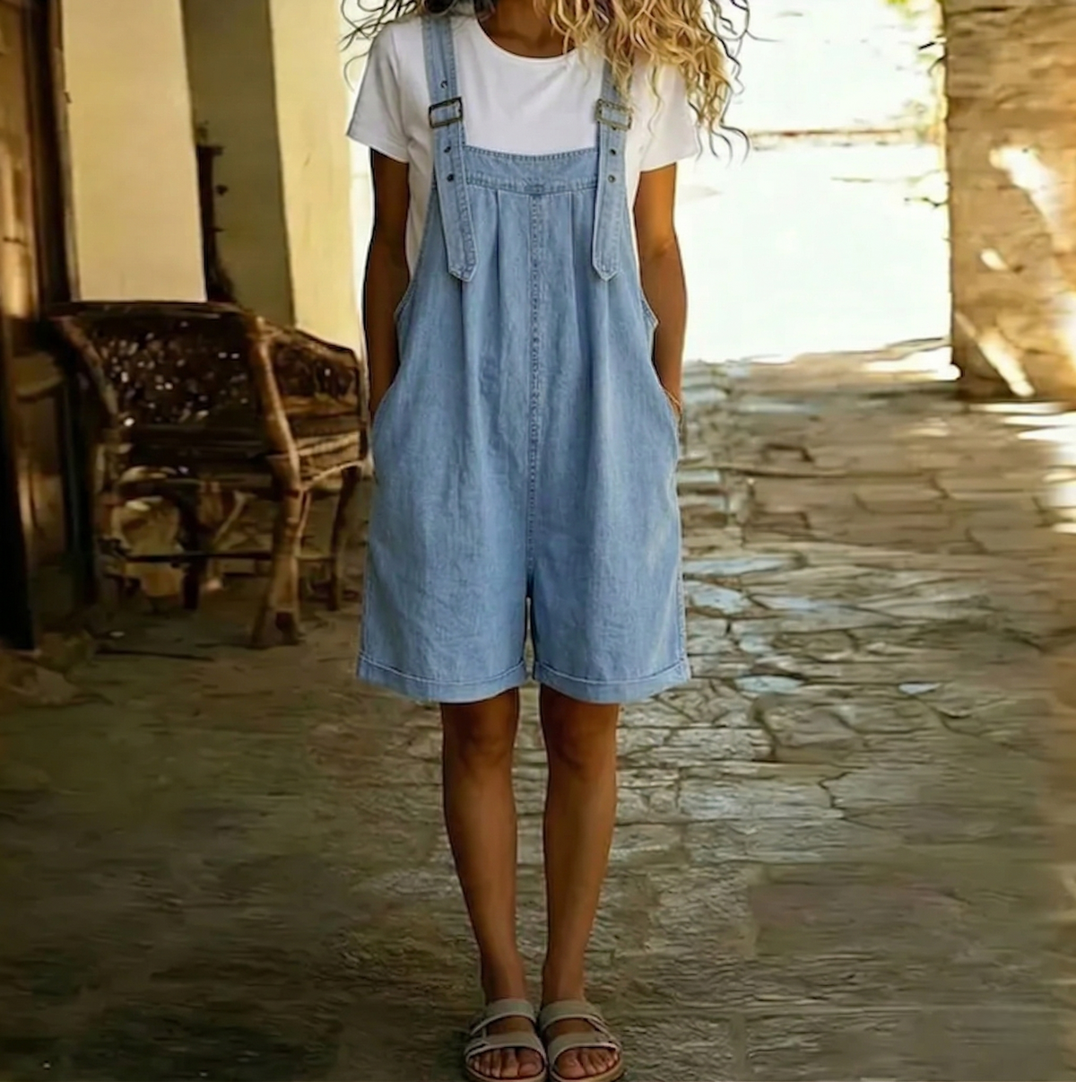 Clara | Conjunto en Denim de Algodón Suave Efecto Vintage Lavado Azul Claro