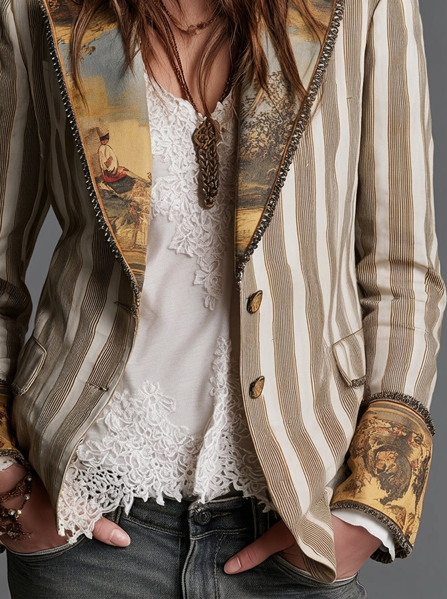 Sara | Blazer Bohemio a Rayas con Cuello Estampado
