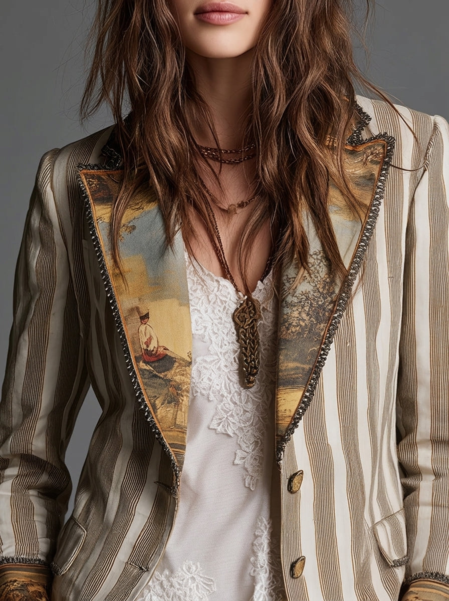 Sara | Blazer Bohemio a Rayas con Cuello Estampado