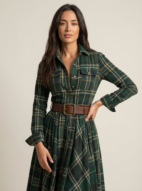 Beatriz - Vestido Largo de Cuadros con Cinturón