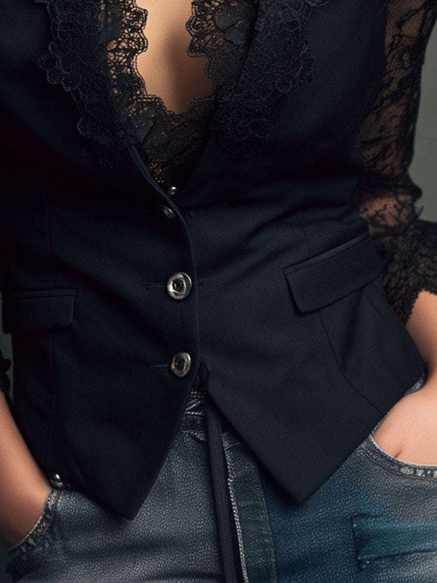 Sophie || Blazer Élégant à Manches Semi-Transparentes