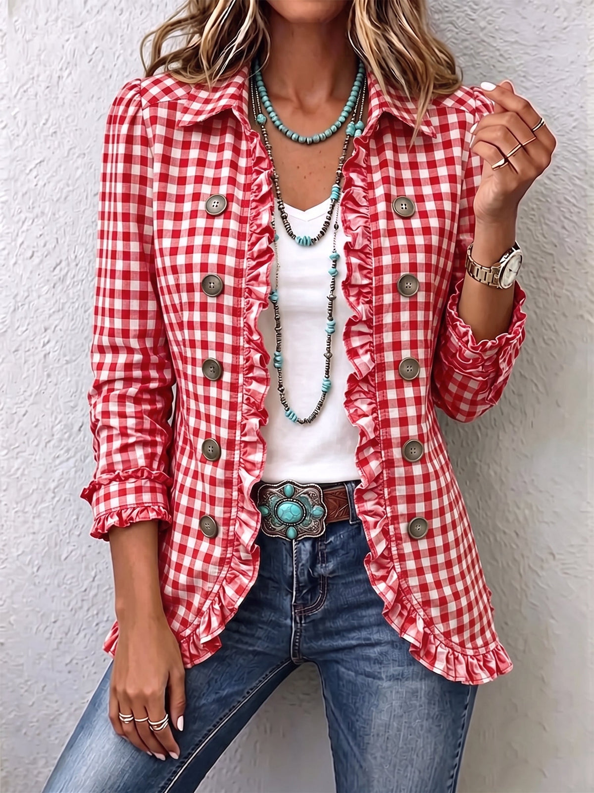 Carmela | Chaqueta de Cuadros Vichy con Volante