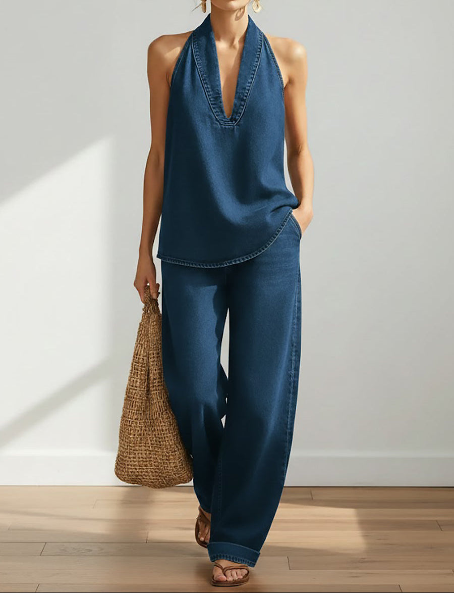 Ivana | Conjunto Gemelo Denim Efecto Vintage Lavado Suave