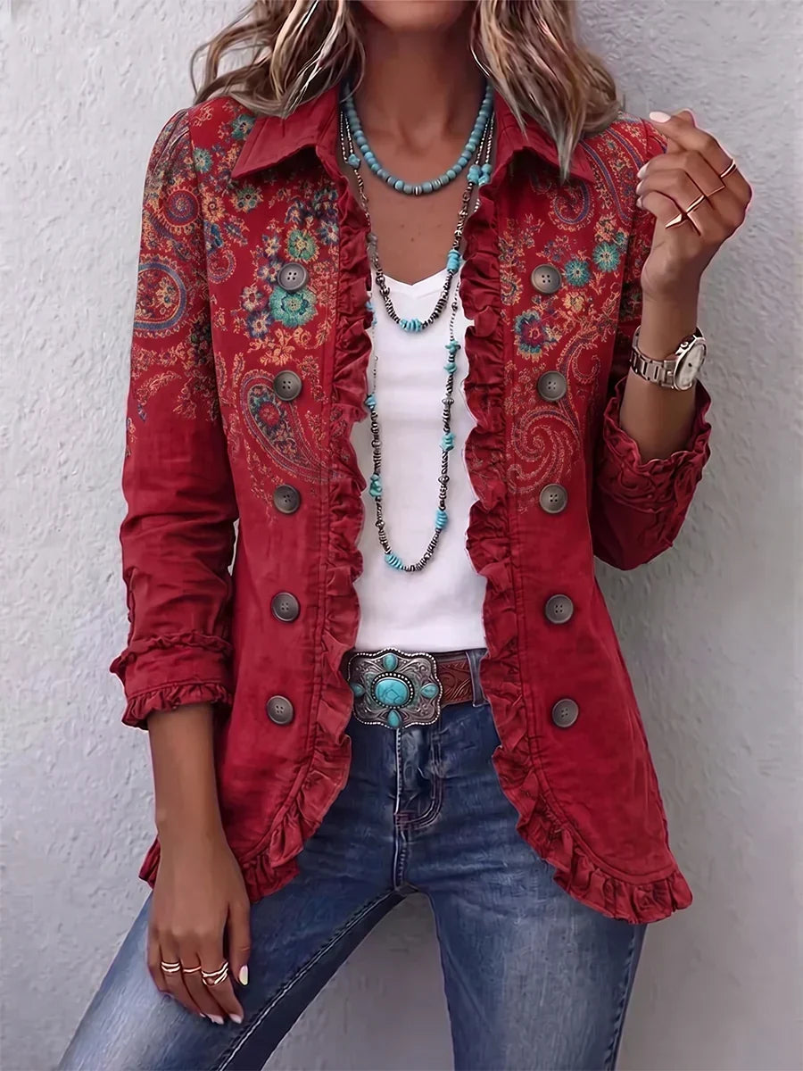 Serafina | Chaqueta Estampado Cachemira con Volante