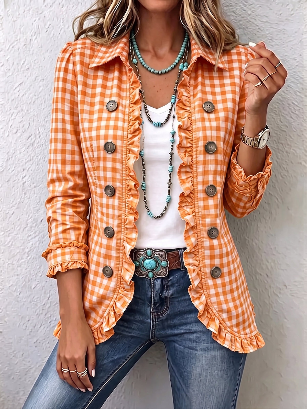 Carmela | Chaqueta de Cuadros Vichy con Volante