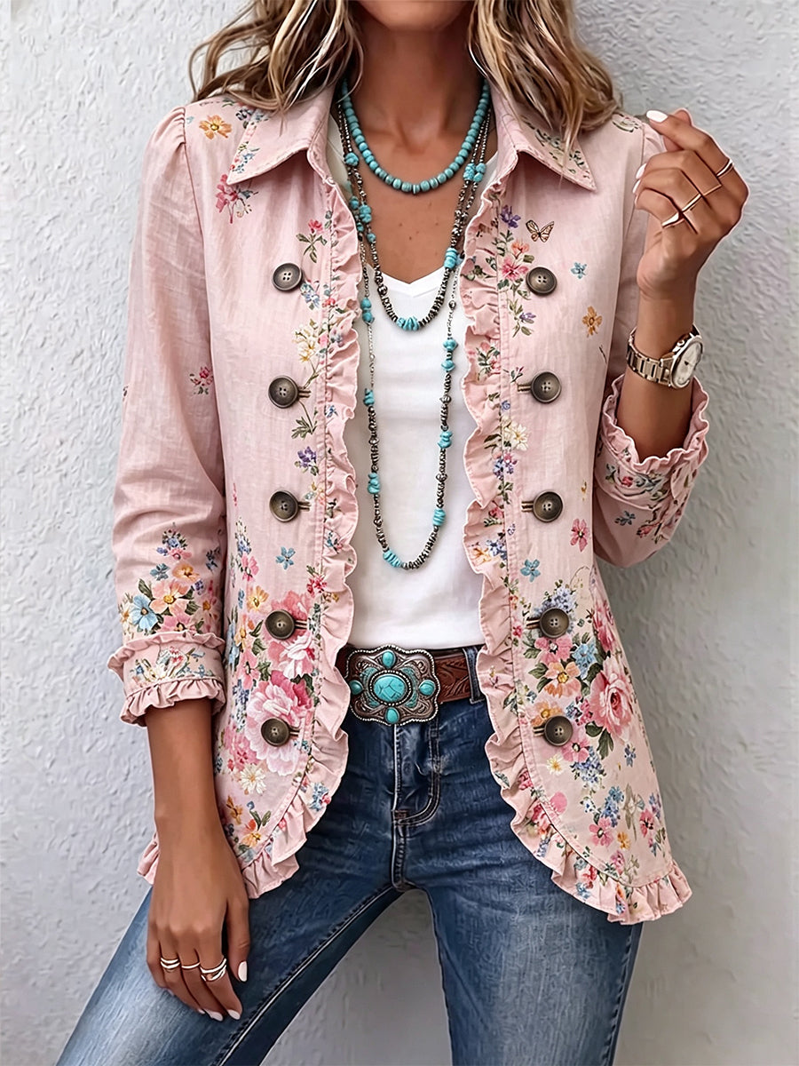 Maddalena | Chaqueta Floral con Volante y Botones