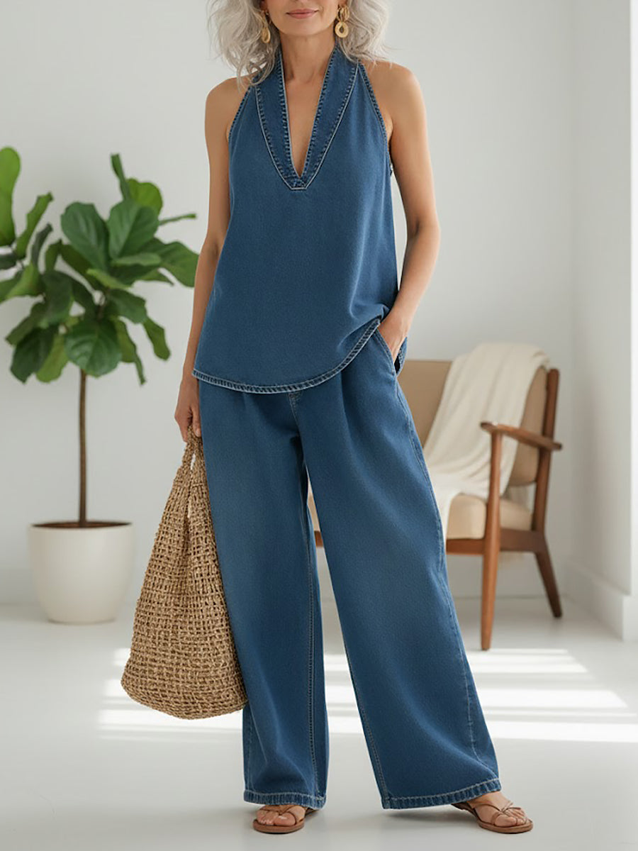 Ivana | Conjunto Gemelo Denim Efecto Vintage Lavado Suave