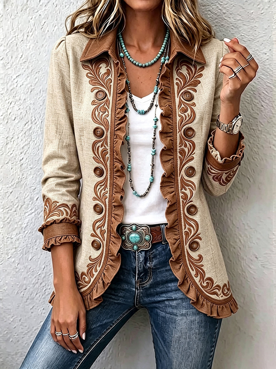 Iolanda | Chaqueta Floral Bordada con Volante